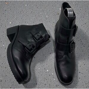 Kurt Geiger Leather Ankle Biker Boots Moto Black size 40 / US 9